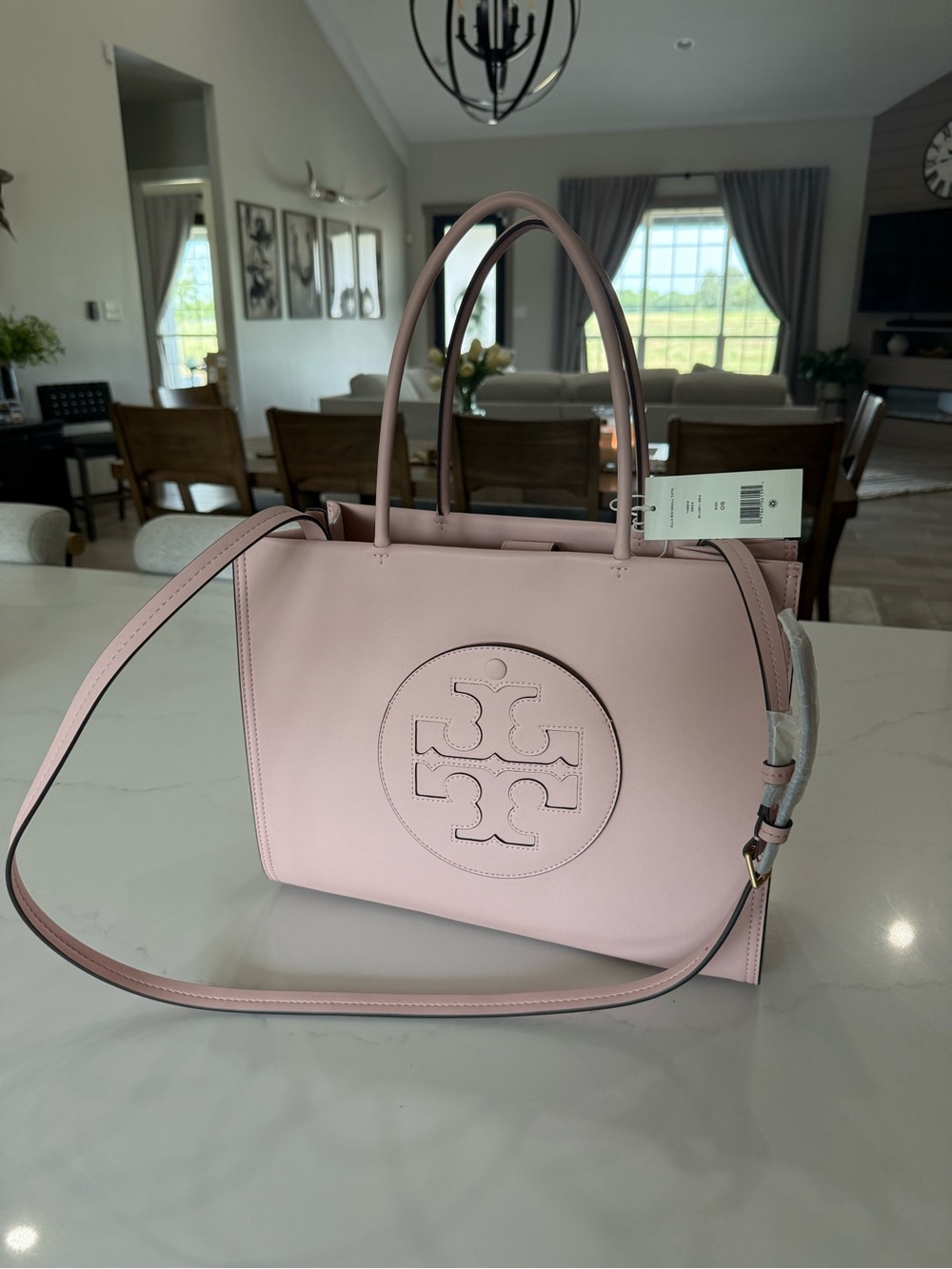 Tory Burch Blush Pink Ella Bio Tote with Logo Medallion